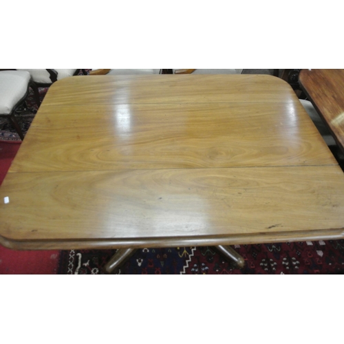 160 - Victorian mahogany library or dining table with lift-up top, round corners, on baluster turned colum... 