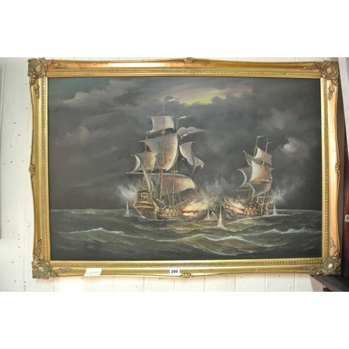 228 - Maritime school 'Battle at sea' oil on canvas 60x90cm