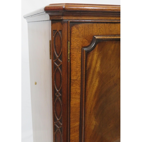 10 - Edwardian inlaid mahogany drinks cabinet with fall-down front, brass drop handles, on bracket feet