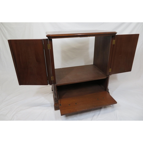 10 - Edwardian inlaid mahogany drinks cabinet with fall-down front, brass drop handles, on bracket feet