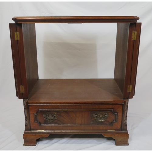 10 - Edwardian inlaid mahogany drinks cabinet with fall-down front, brass drop handles, on bracket feet