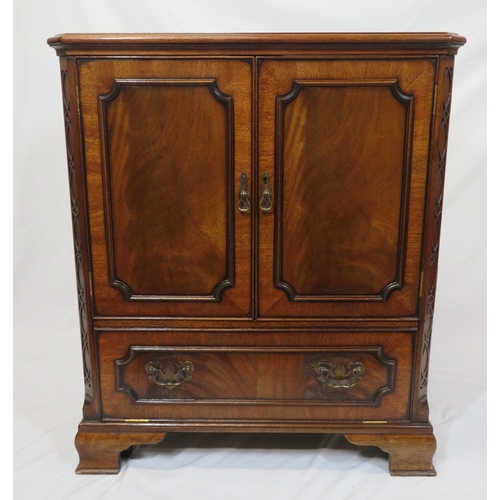 10 - Edwardian inlaid mahogany drinks cabinet with fall-down front, brass drop handles, on bracket feet