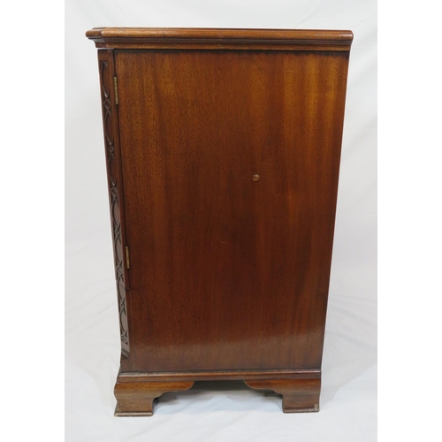 10 - Edwardian inlaid mahogany drinks cabinet with fall-down front, brass drop handles, on bracket feet