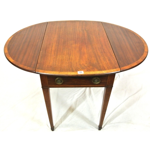 101 - Georgian Sheraton style inlaid and crossbanded mahogany Pembroke table with satinwood borders, D-sha... 