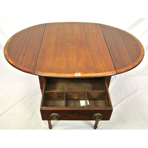 101 - Georgian Sheraton style inlaid and crossbanded mahogany Pembroke table with satinwood borders, D-sha... 