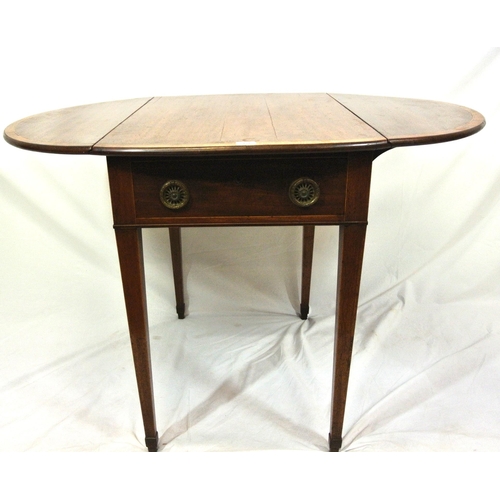 101 - Georgian Sheraton style inlaid and crossbanded mahogany Pembroke table with satinwood borders, D-sha... 