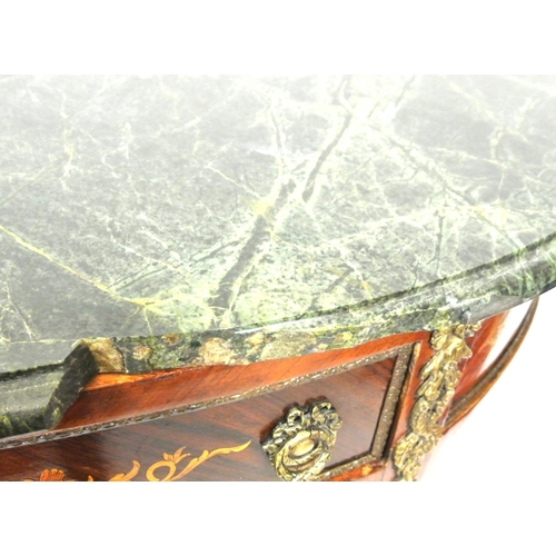 105 - Louis XV style inlaid and crossbanded mahogany and satinwood bow fronted cabinet with marble top, fr... 