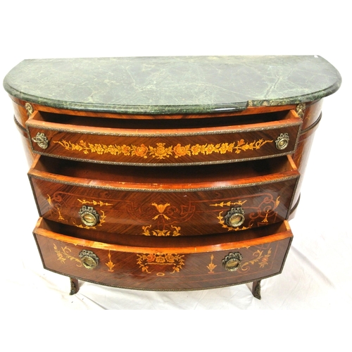 105 - Louis XV style inlaid and crossbanded mahogany and satinwood bow fronted cabinet with marble top, fr... 