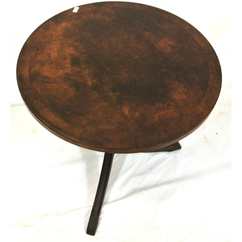 111 - Victorian crossbanded walnut and mahogany round occasional table with shaped vase turned column, on ... 