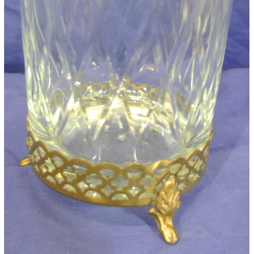 113 - French style brass mounted glass vase with hoof feet