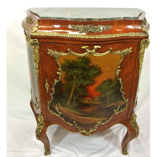 115 - Louis XV boule style serpentine fronted cabinet with shaped marble top, shelved interior, ornate orm... 