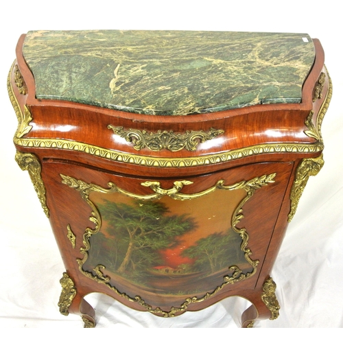 115 - Louis XV boule style serpentine fronted cabinet with shaped marble top, shelved interior, ornate orm... 