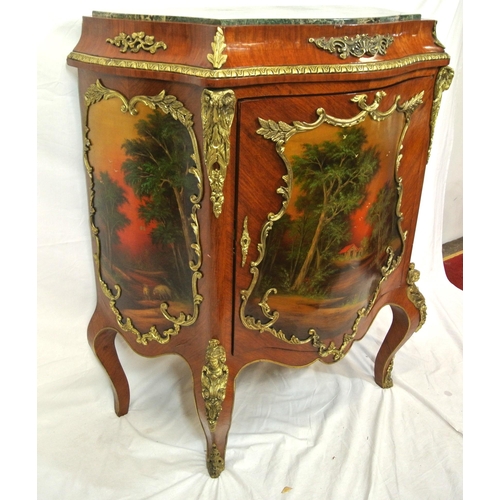 115 - Louis XV boule style serpentine fronted cabinet with shaped marble top, shelved interior, ornate orm... 