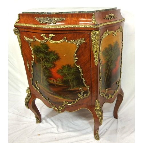 115 - Louis XV boule style serpentine fronted cabinet with shaped marble top, shelved interior, ornate orm... 