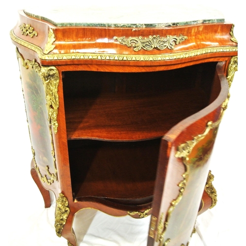 115 - Louis XV boule style serpentine fronted cabinet with shaped marble top, shelved interior, ornate orm... 