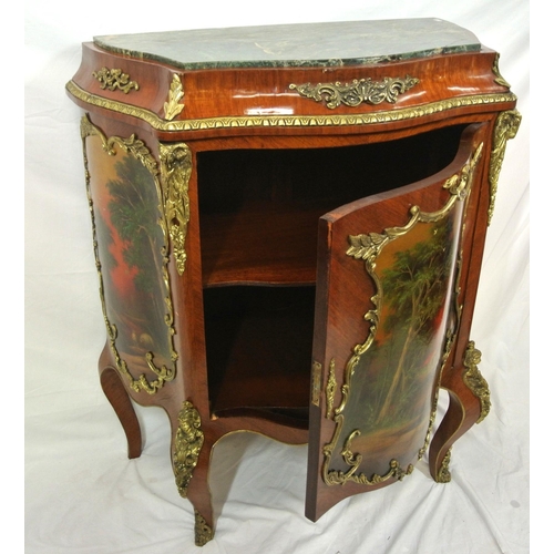 115 - Louis XV boule style serpentine fronted cabinet with shaped marble top, shelved interior, ornate orm... 