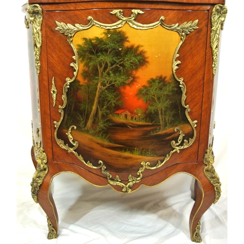 115 - Louis XV boule style serpentine fronted cabinet with shaped marble top, shelved interior, ornate orm... 