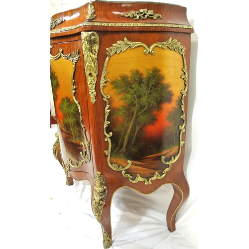 115 - Louis XV boule style serpentine fronted cabinet with shaped marble top, shelved interior, ornate orm... 