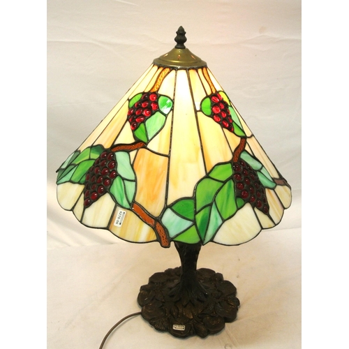 117 - Art Deco style table lamp with panelled foliate decorated shade, baluster column, on leaf decorated ... 