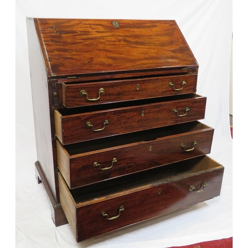 125 - Georgian mahogany bureau with drop-down front, with pull-out supports, interior fitted with drawers ... 