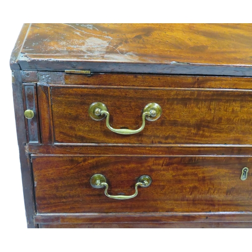 125 - Georgian mahogany bureau with drop-down front, with pull-out supports, interior fitted with drawers ... 