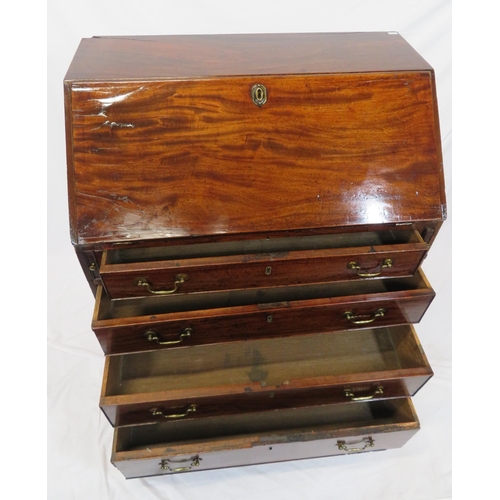 125 - Georgian mahogany bureau with drop-down front, with pull-out supports, interior fitted with drawers ... 