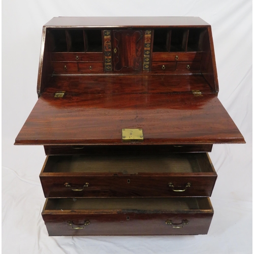 125 - Georgian mahogany bureau with drop-down front, with pull-out supports, interior fitted with drawers ... 