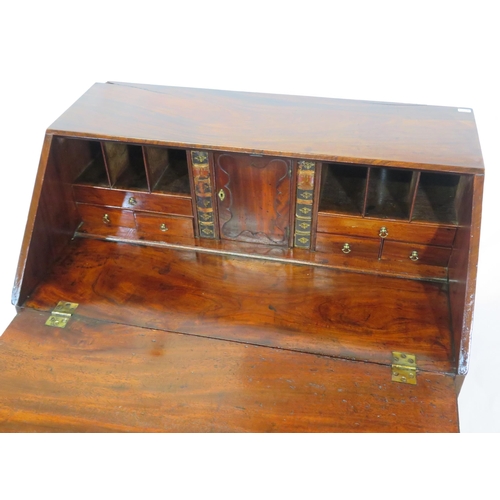 125 - Georgian mahogany bureau with drop-down front, with pull-out supports, interior fitted with drawers ... 