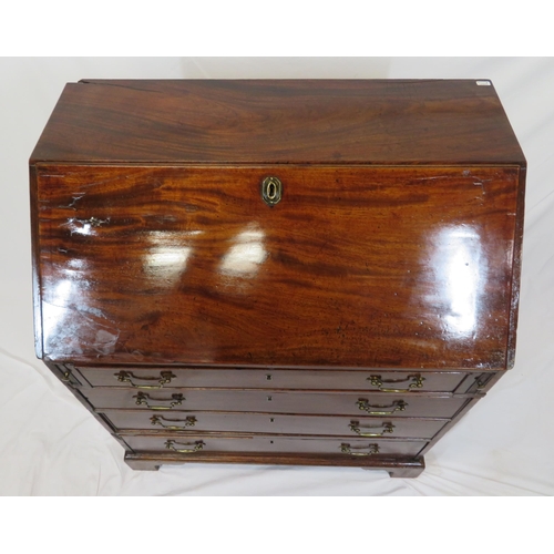 125 - Georgian mahogany bureau with drop-down front, with pull-out supports, interior fitted with drawers ... 