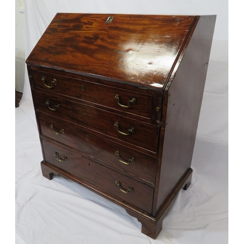 125 - Georgian mahogany bureau with drop-down front, with pull-out supports, interior fitted with drawers ... 