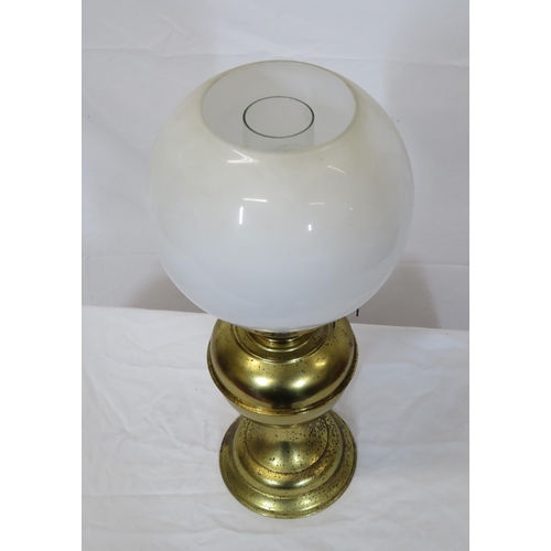 128 - Edwardian brass table oil lamp with white glass shade