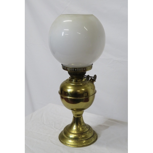 128 - Edwardian brass table oil lamp with white glass shade