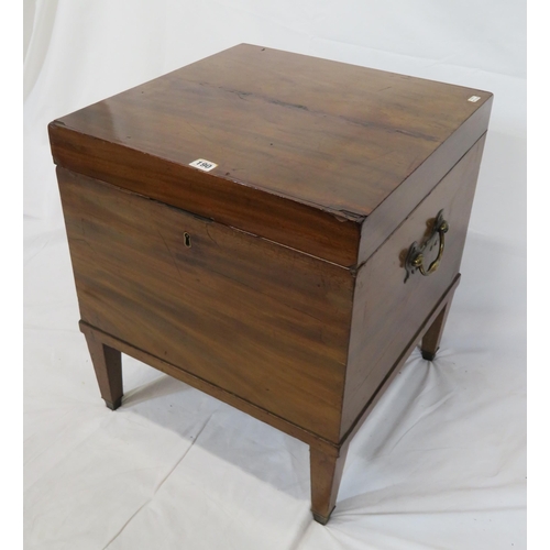 134 - Georgian style mahogany cellarette with lift-up lid, lined interior, brass drop handles with shaped ... 