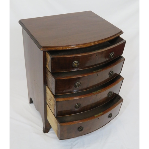 136 - Edwardian mahogany bowfronted chest of four drawers with round drop handles, on bracket feet