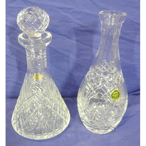 138 - Royal Crystal cut glass angled decanter with stopper and a Cavan crystal decanter