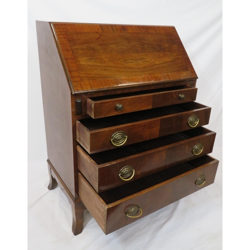 145 - Edwardian mahogany bureau with drop-down front, fitted interior, four drawers under with brass handl... 