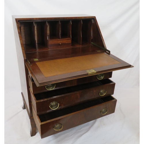 145 - Edwardian mahogany bureau with drop-down front, fitted interior, four drawers under with brass handl... 