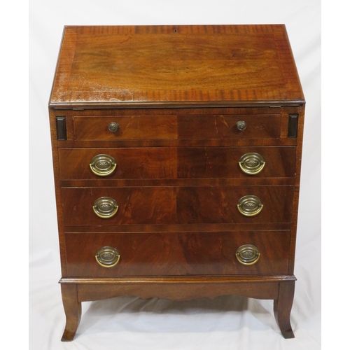 145 - Edwardian mahogany bureau with drop-down front, fitted interior, four drawers under with brass handl... 