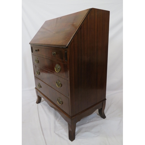 145 - Edwardian mahogany bureau with drop-down front, fitted interior, four drawers under with brass handl... 