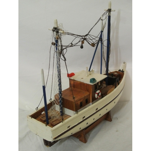 158 - Hand made timber model of a fishing trawler on stand length 48cm  by13cm height 39cm