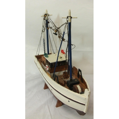 158 - Hand made timber model of a fishing trawler on stand length 48cm  by13cm height 39cm