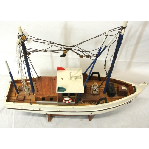 158 - Hand made timber model of a fishing trawler on stand length 48cm  by13cm height 39cm