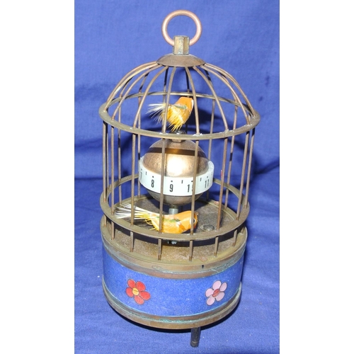 159 - Edwardian style brass automaton birdcage clock with foliate decoration