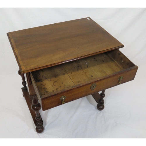 170 - William & Mary crossbanded walnut lowboy with frieze drawer, brass teardrop handles with foliate bac... 