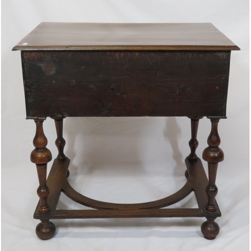 170 - William & Mary crossbanded walnut lowboy with frieze drawer, brass teardrop handles with foliate bac... 