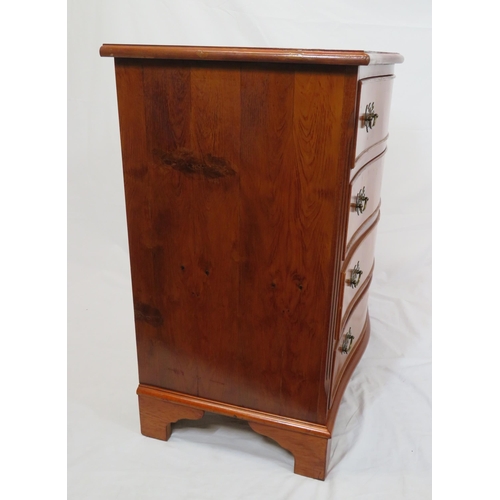 175 - Edwardian style yew serpentine fronted chest of four drawers with brass drop handles and pierced bac... 