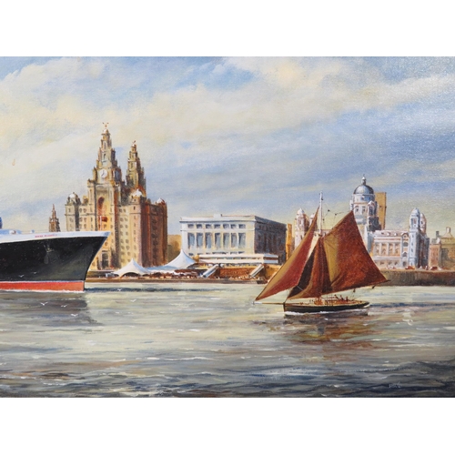 231 - David Wilson 'The Queen Elizabeth II visits Liverpool' acrylics on board 36x90cm monogrammed