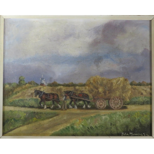 236 - John Munnings 'Pulling the hay cart' oil on board 19x25cm signed