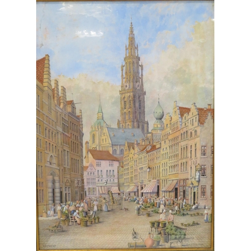 254 - Samuel L Fossick 'Antwerp' watercolour 76x55cm signed and dated