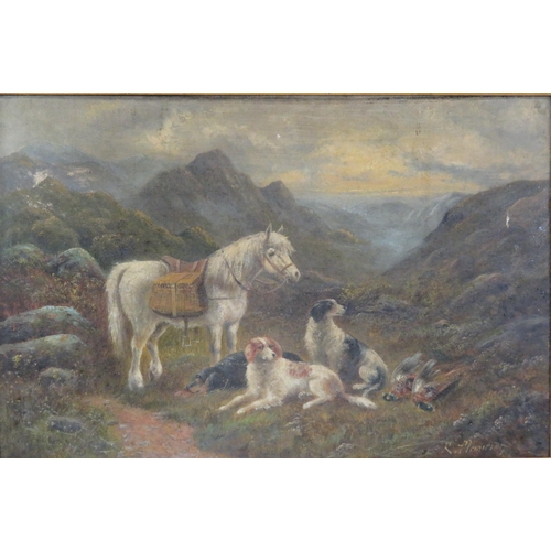 260 - Irish school 'Horse & dogs with catch' oil on canvas 40x60cm signed